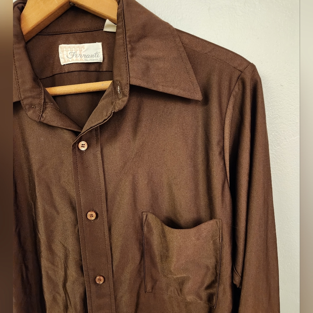 70's Ferranti of California Brown Button Up/Down Long-Sleeve